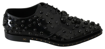Dolce & Gabbana Black Leather Crystals Dress Broque Shoes - SMARTMARTNZ