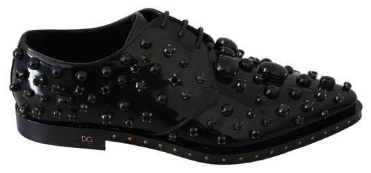 Dolce & Gabbana Black Leather Crystals Dress Broque Shoes - SMARTMARTNZ