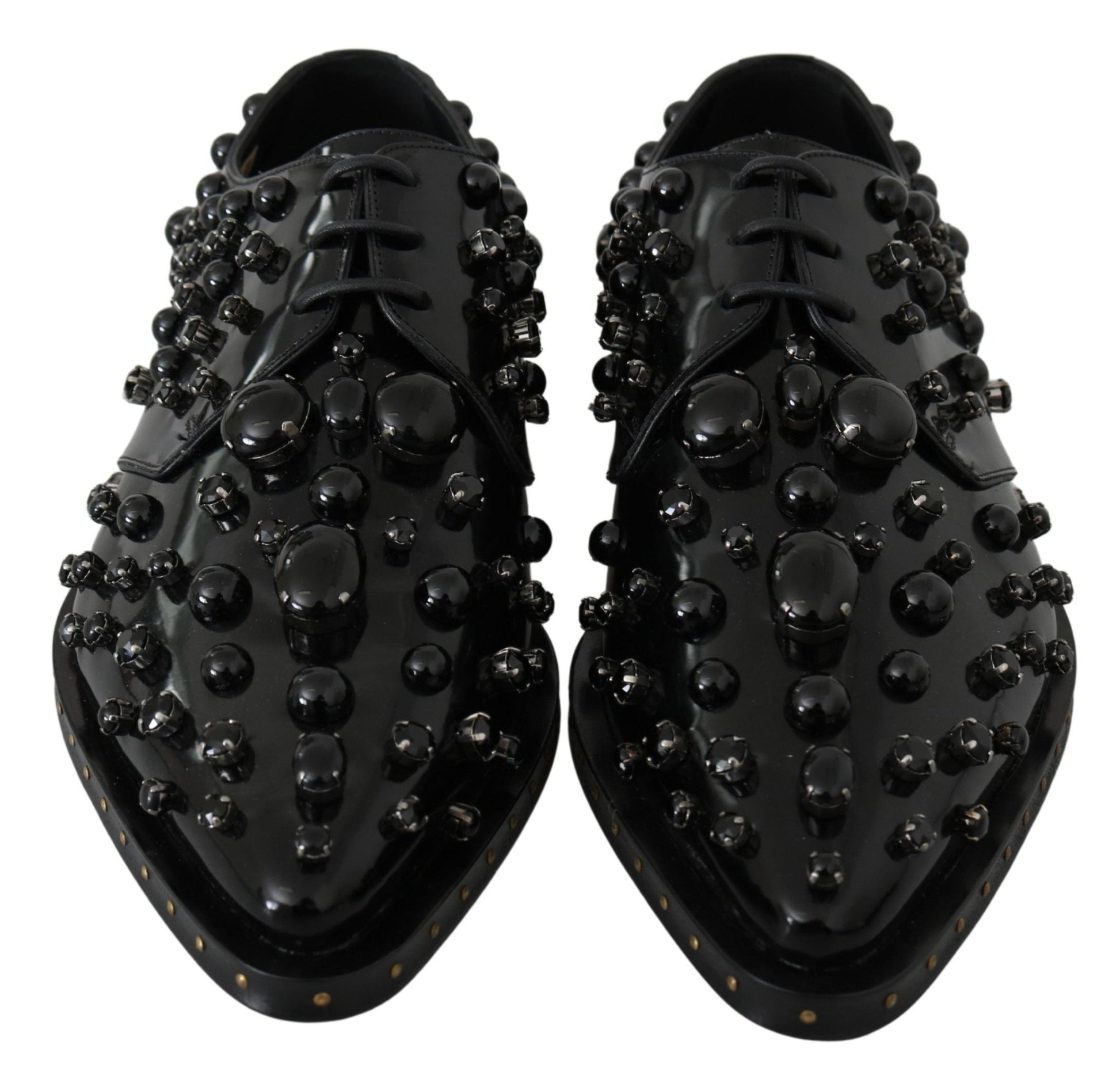 Dolce & Gabbana Black Leather Crystals Dress Broque Shoes - SMARTMARTNZ