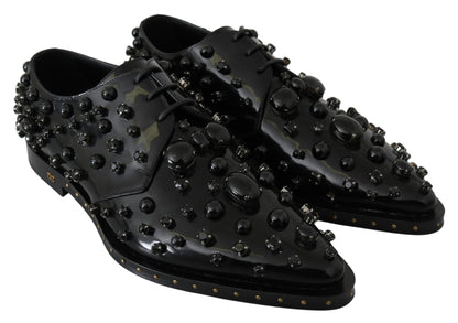 Dolce & Gabbana Black Leather Crystals Dress Broque Shoes - SMARTMARTNZ