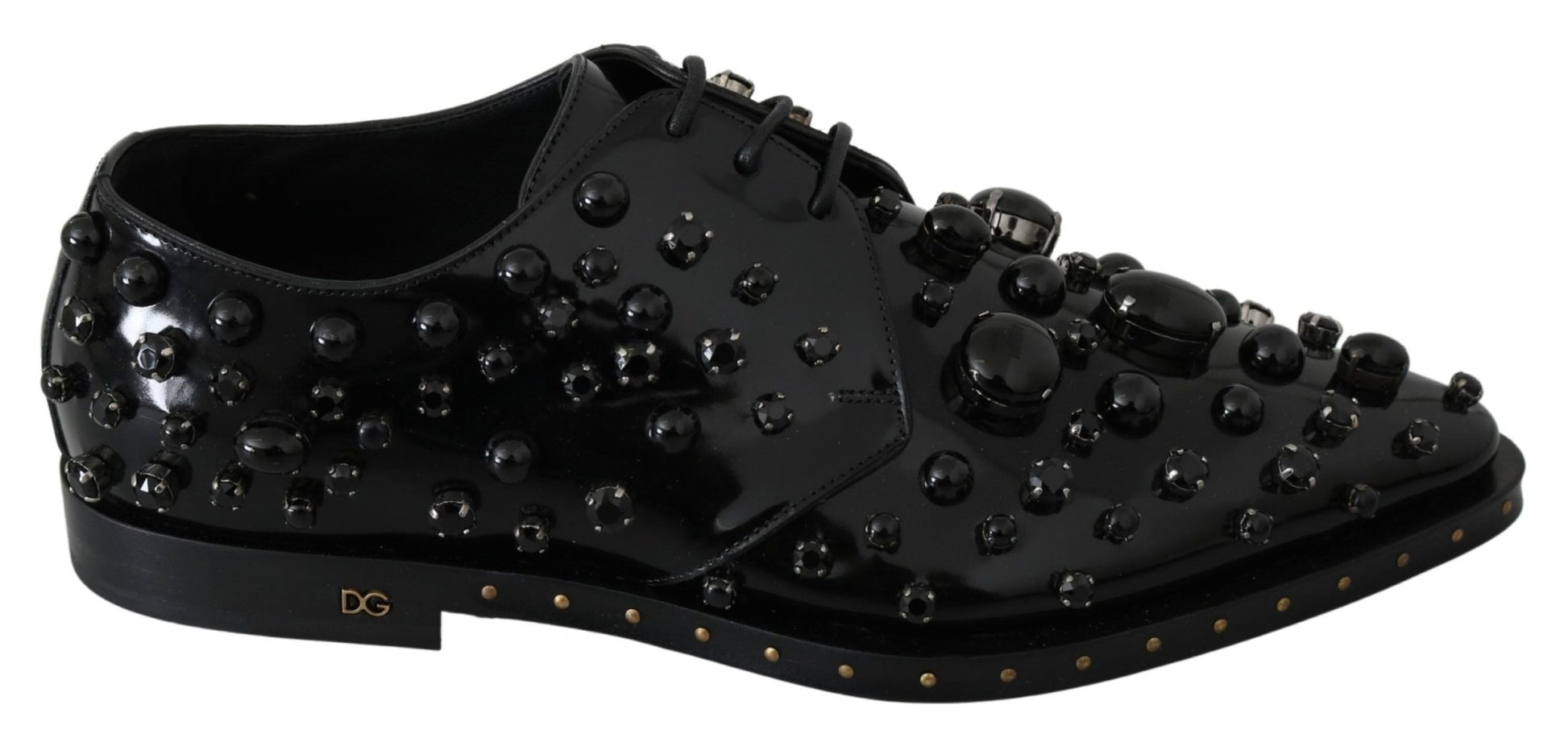 Dolce & Gabbana Black Leather Crystals Dress Broque Shoes - SMARTMARTNZ