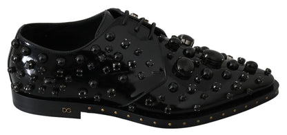 Dolce & Gabbana Black Leather Crystals Dress Broque Shoes - SMARTMARTNZ