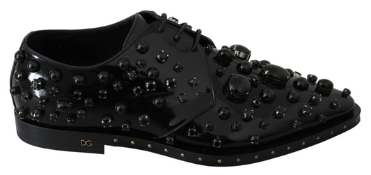 Dolce & Gabbana Black Leather Crystals Dress Broque Shoes - SMARTMARTNZ