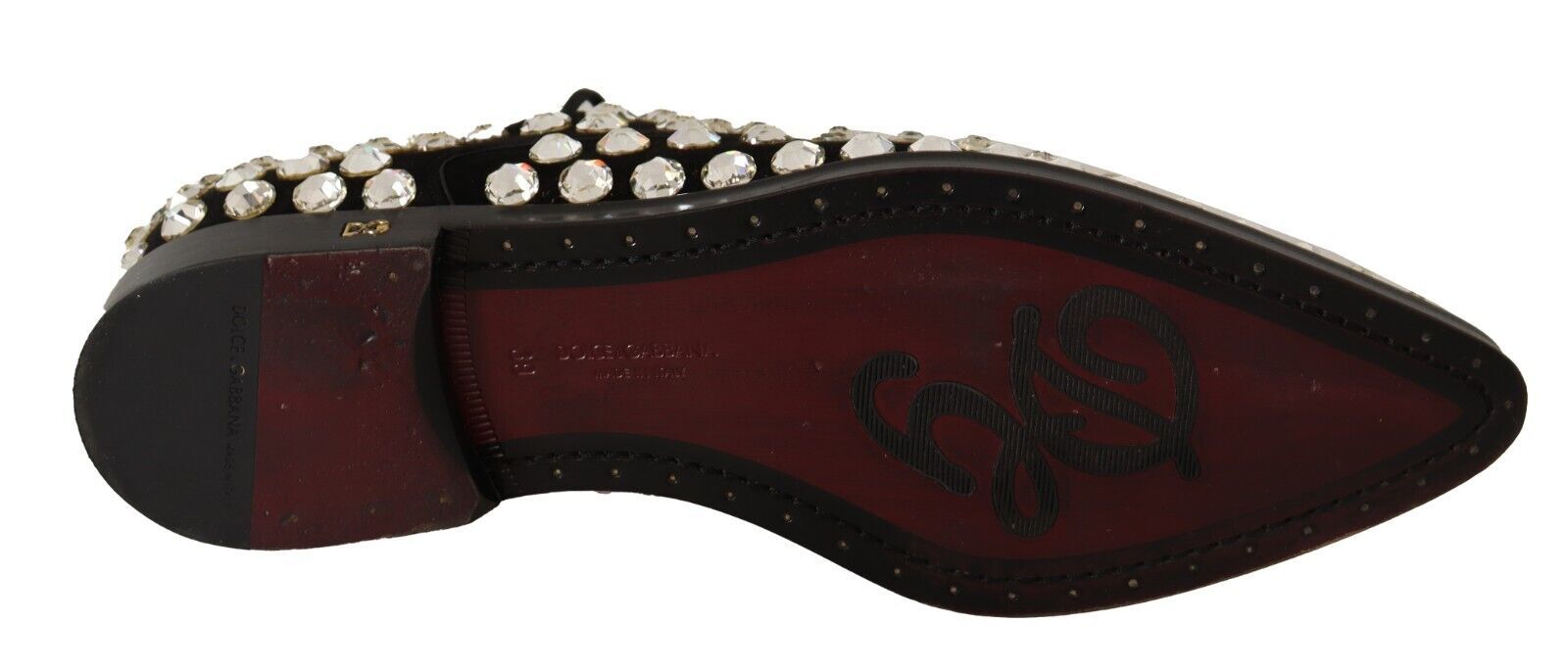 Dolce & Gabbana Black Leather Crystals Lace Up Formal Shoes - SMARTMARTNZ