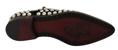 Dolce & Gabbana Black Leather Crystals Lace Up Formal Shoes - SMARTMARTNZ