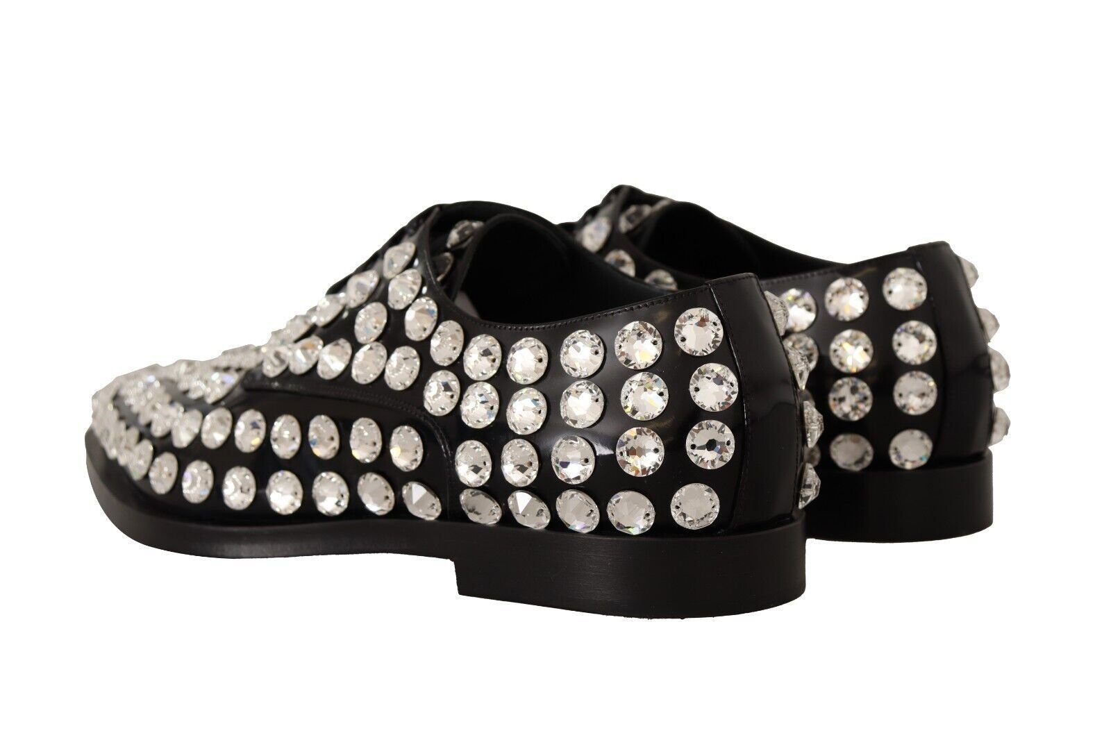 Dolce & Gabbana Black Leather Crystals Lace Up Formal Shoes - SMARTMARTNZ