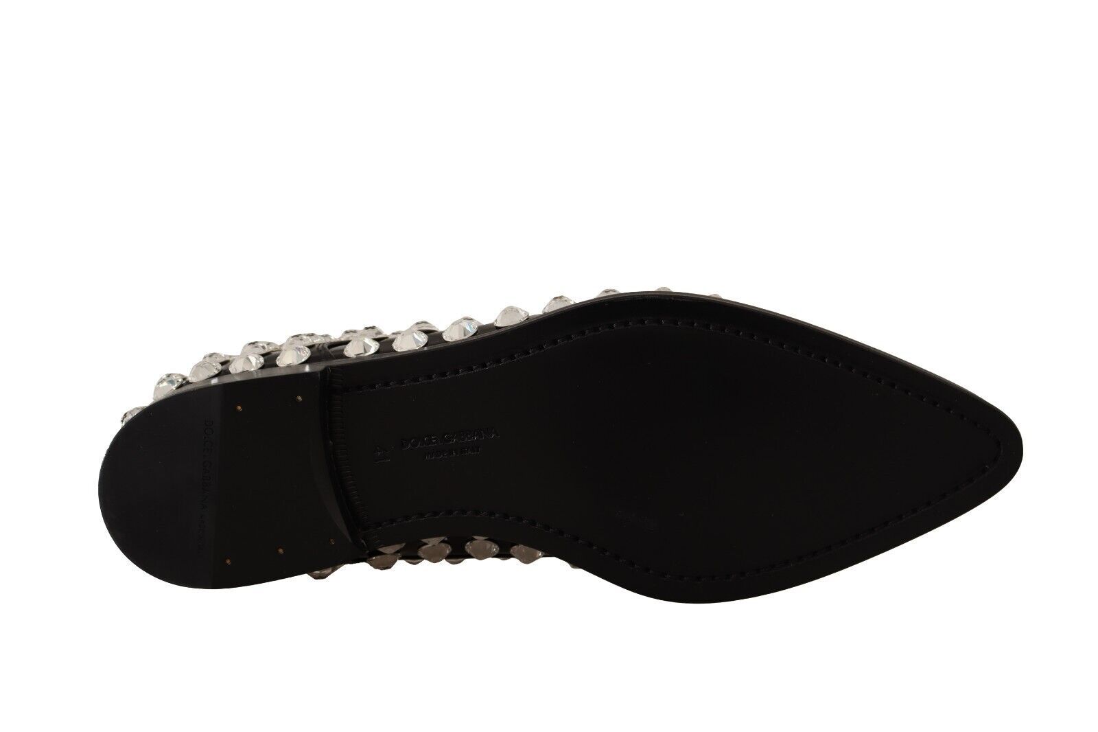 Dolce & Gabbana Black Leather Crystals Lace Up Formal Shoes - SMARTMARTNZ