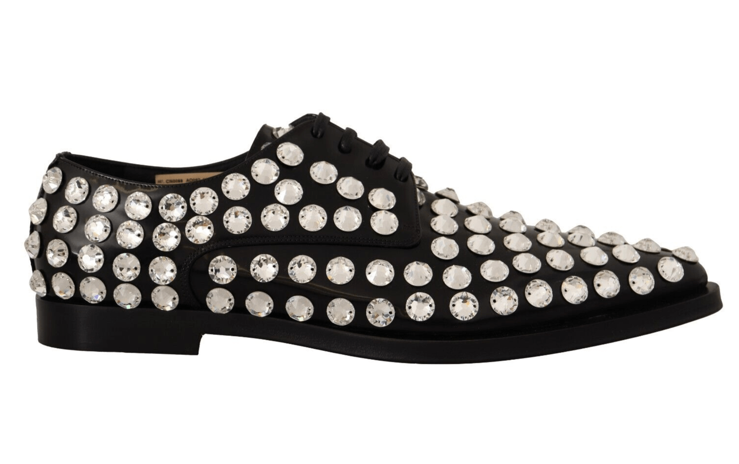 Dolce & Gabbana Black Leather Crystals Lace Up Formal Shoes - SMARTMARTNZ