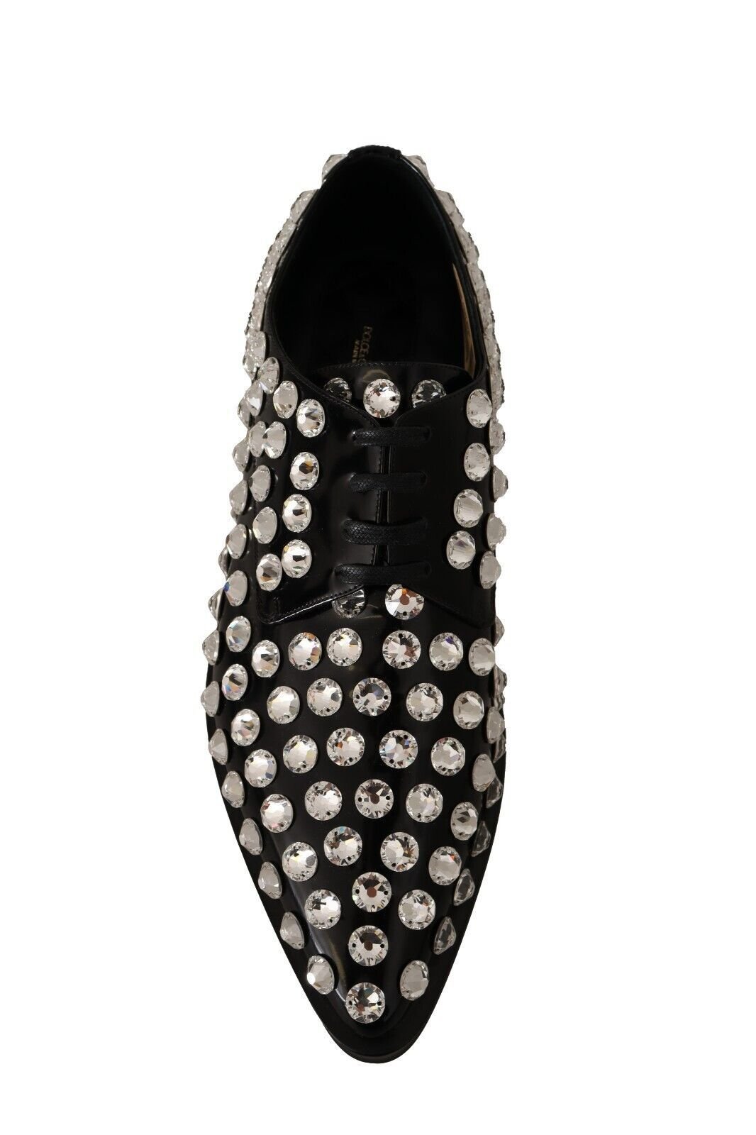 Dolce & Gabbana Black Leather Crystals Lace Up Formal Shoes - SMARTMARTNZ