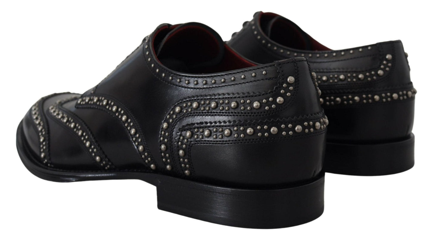 Dolce & Gabbana Black Leather Derby Dress Studded Shoes - SMARTMARTNZ