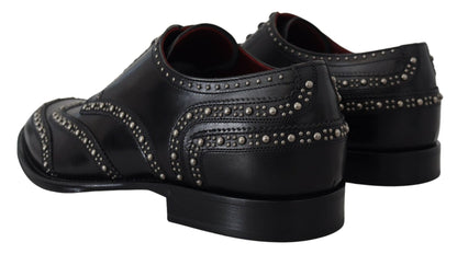 Dolce & Gabbana Black Leather Derby Dress Studded Shoes - SMARTMARTNZ