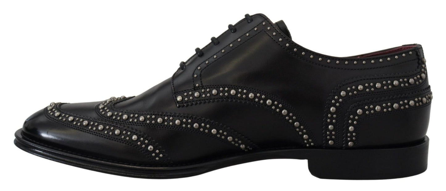 Dolce & Gabbana Black Leather Derby Dress Studded Shoes - SMARTMARTNZ