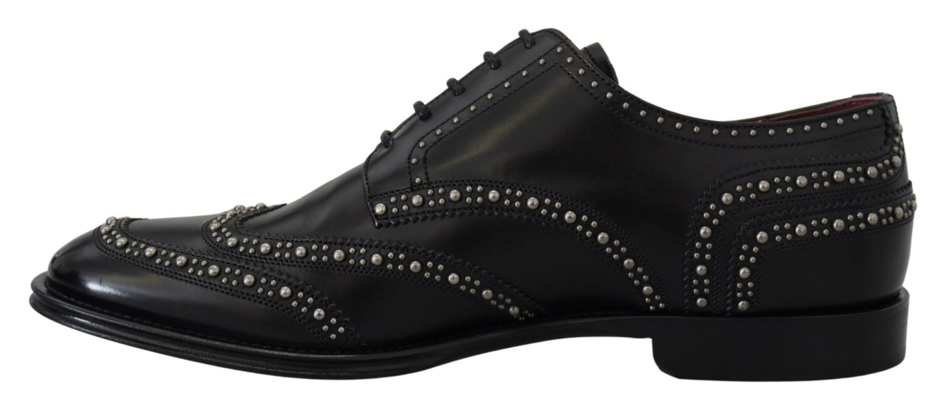 Dolce & Gabbana Black Leather Derby Dress Studded Shoes - SMARTMARTNZ