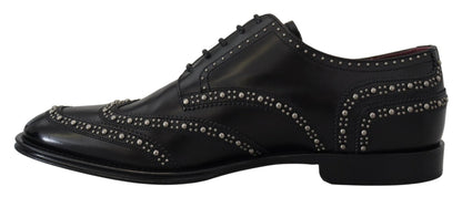 Dolce & Gabbana Black Leather Derby Dress Studded Shoes - SMARTMARTNZ