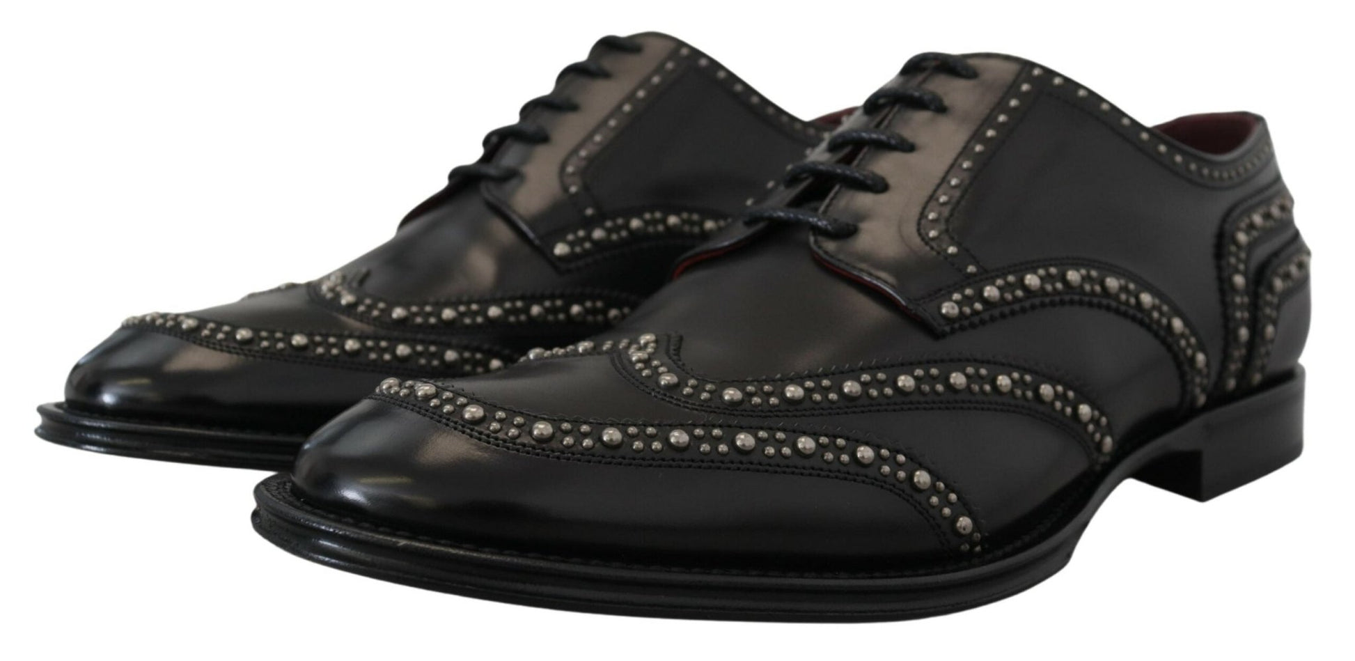 Dolce & Gabbana Black Leather Derby Dress Studded Shoes - SMARTMARTNZ