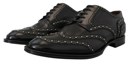 Dolce & Gabbana Black Leather Derby Dress Studded Shoes - SMARTMARTNZ