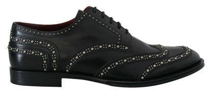 Dolce & Gabbana Black Leather Derby Dress Studded Shoes - SMARTMARTNZ