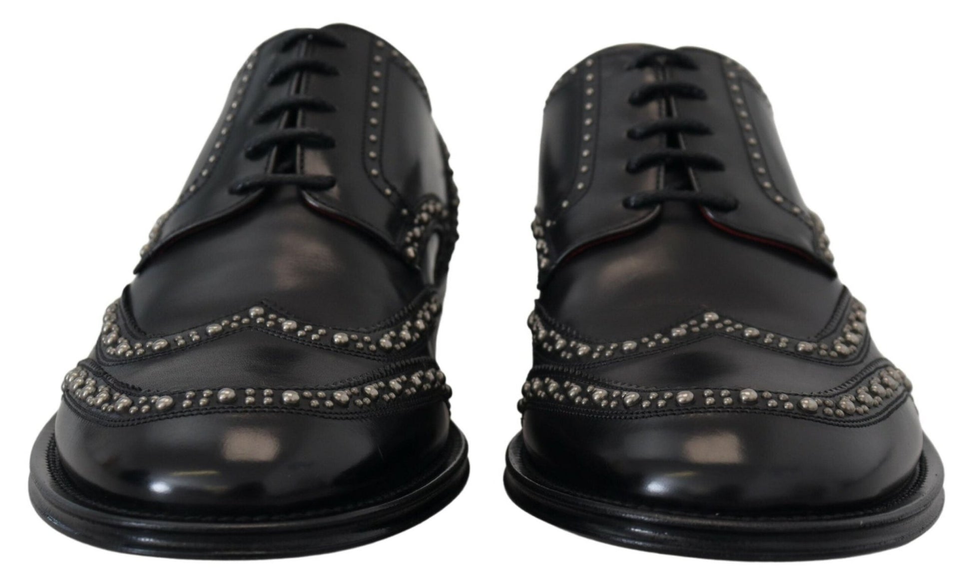 Dolce & Gabbana Black Leather Derby Dress Studded Shoes - SMARTMARTNZ