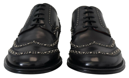 Dolce & Gabbana Black Leather Derby Dress Studded Shoes - SMARTMARTNZ