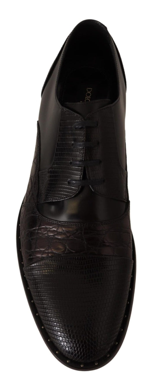 Dolce & Gabbana Black Leather Exotic Skins Formal Shoes - SMARTMARTNZ