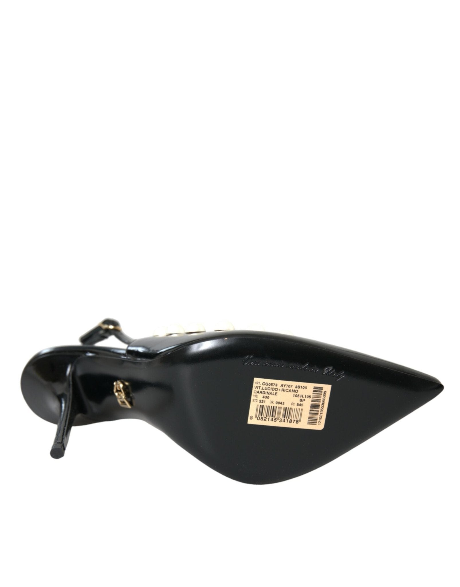 Dolce & Gabbana Black Leather Faux Pearl Heel Slingback Shoes - SMARTMARTNZ