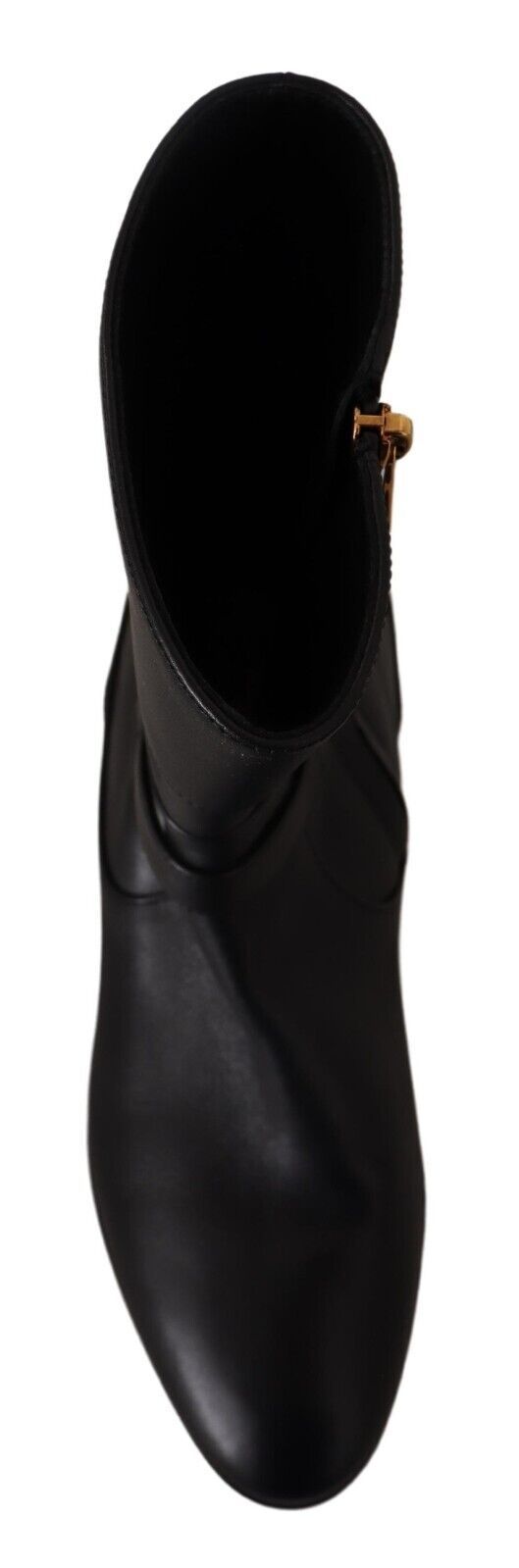Dolce & Gabbana Black Leather Flats Logo Short Boots Shoes - SMARTMARTNZ