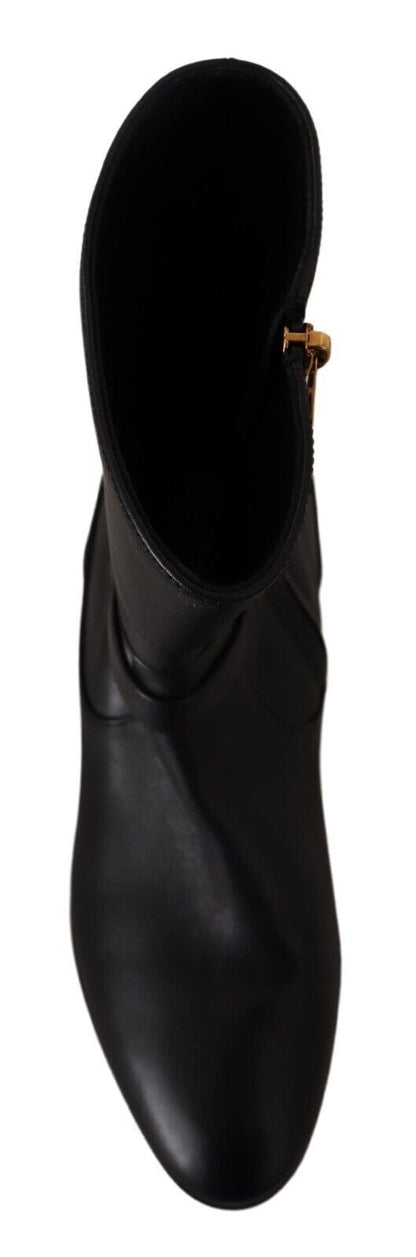 Dolce & Gabbana Black Leather Flats Logo Short Boots Shoes - SMARTMARTNZ