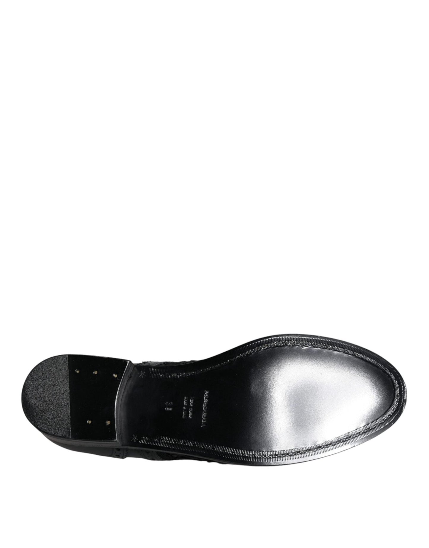 Dolce & Gabbana Black Leather Floral Lace Dress Formal Shoes - SMARTMARTNZ
