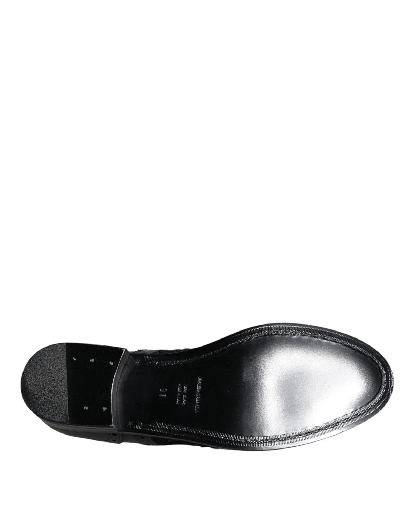 Dolce & Gabbana Black Leather Floral Lace Dress Formal Shoes - SMARTMARTNZ