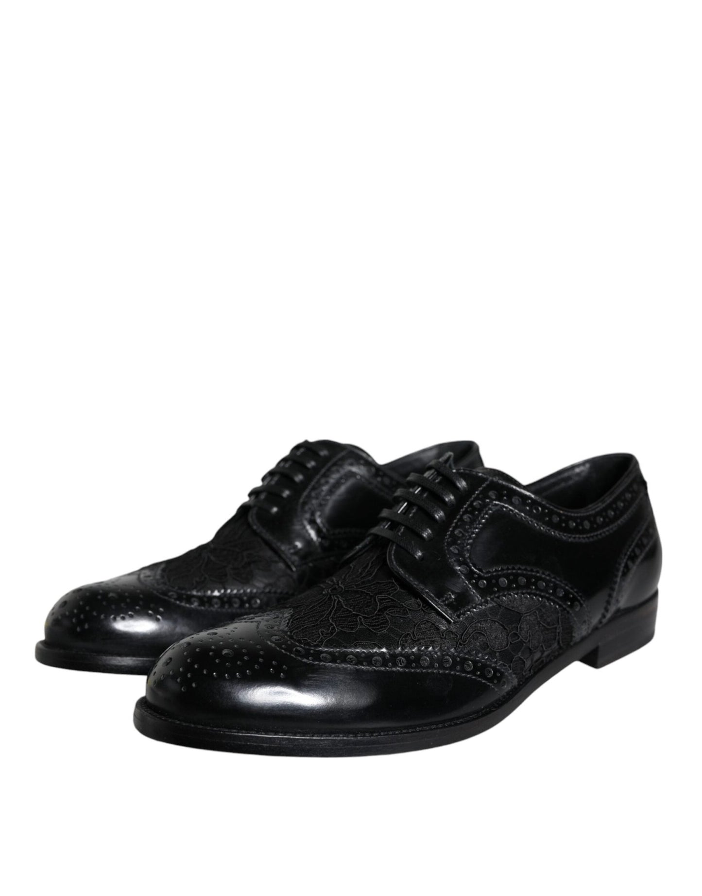 Dolce & Gabbana Black Leather Floral Lace Dress Formal Shoes - SMARTMARTNZ