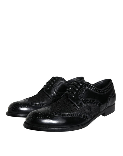 Dolce & Gabbana Black Leather Floral Lace Dress Formal Shoes - SMARTMARTNZ
