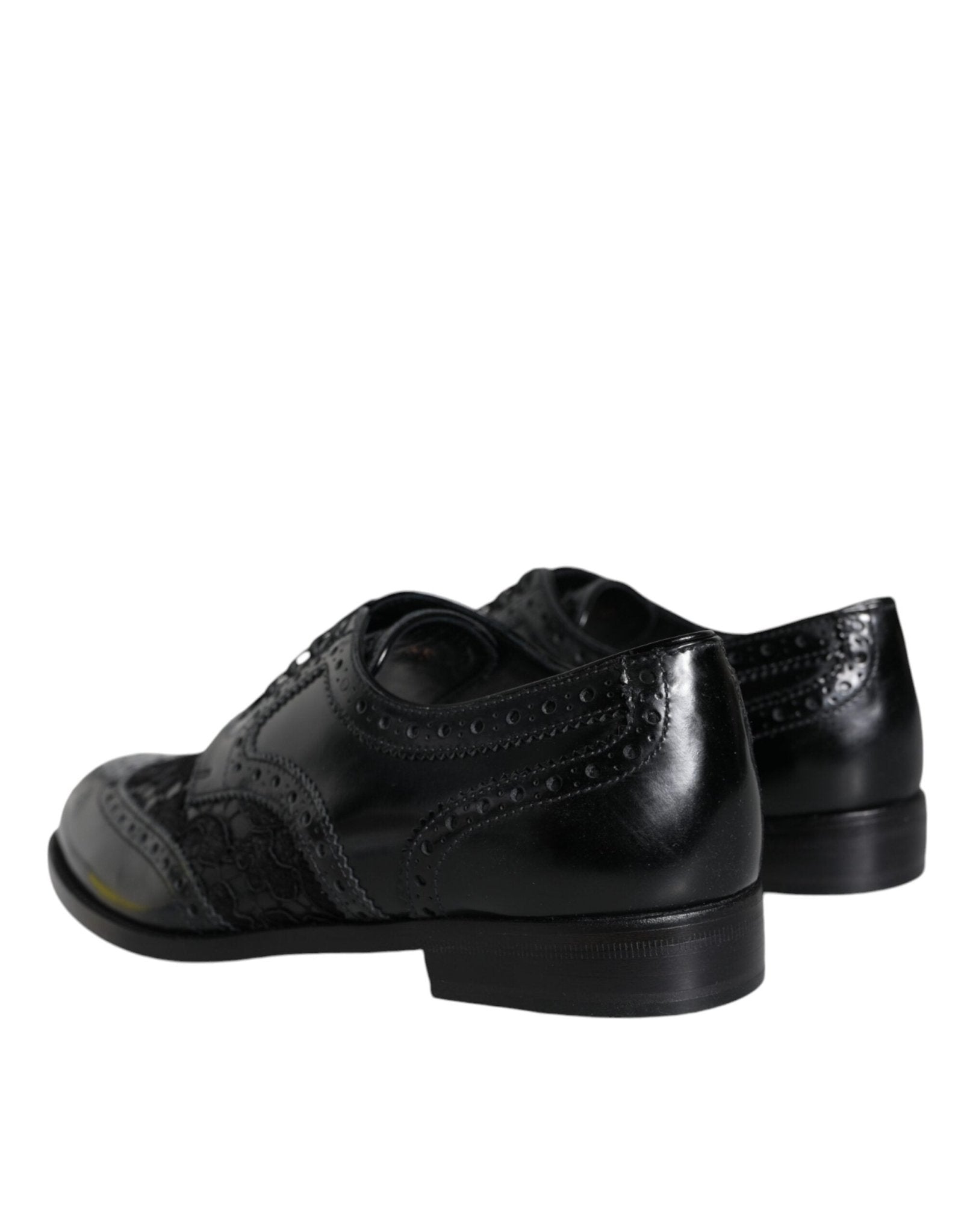 Dolce & Gabbana Black Leather Floral Lace Dress Formal Shoes - SMARTMARTNZ