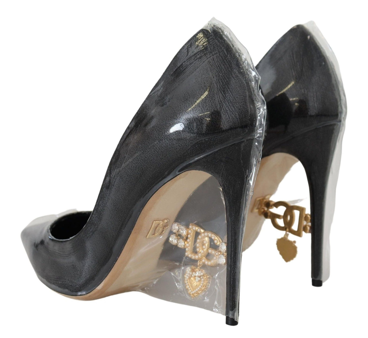 Dolce & Gabbana Black Leather Heels Pumps Plastic Wrapped Shoes - SMARTMARTNZ