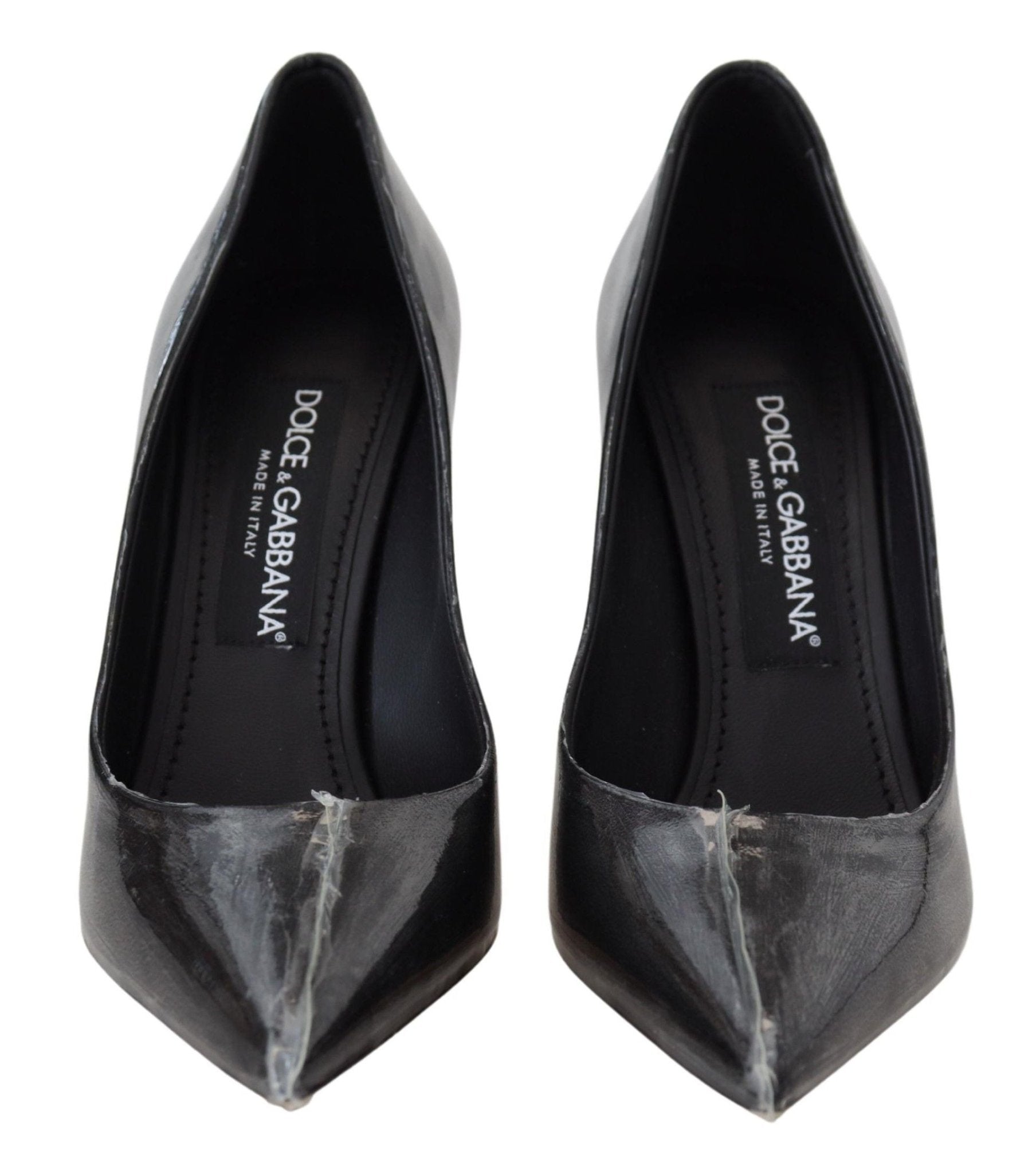Dolce & Gabbana Black Leather Heels Pumps Plastic Wrapped Shoes - SMARTMARTNZ