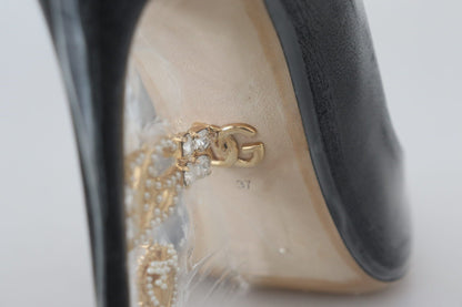 Dolce & Gabbana Black Leather Heels Pumps Plastic Wrapped Shoes - SMARTMARTNZ