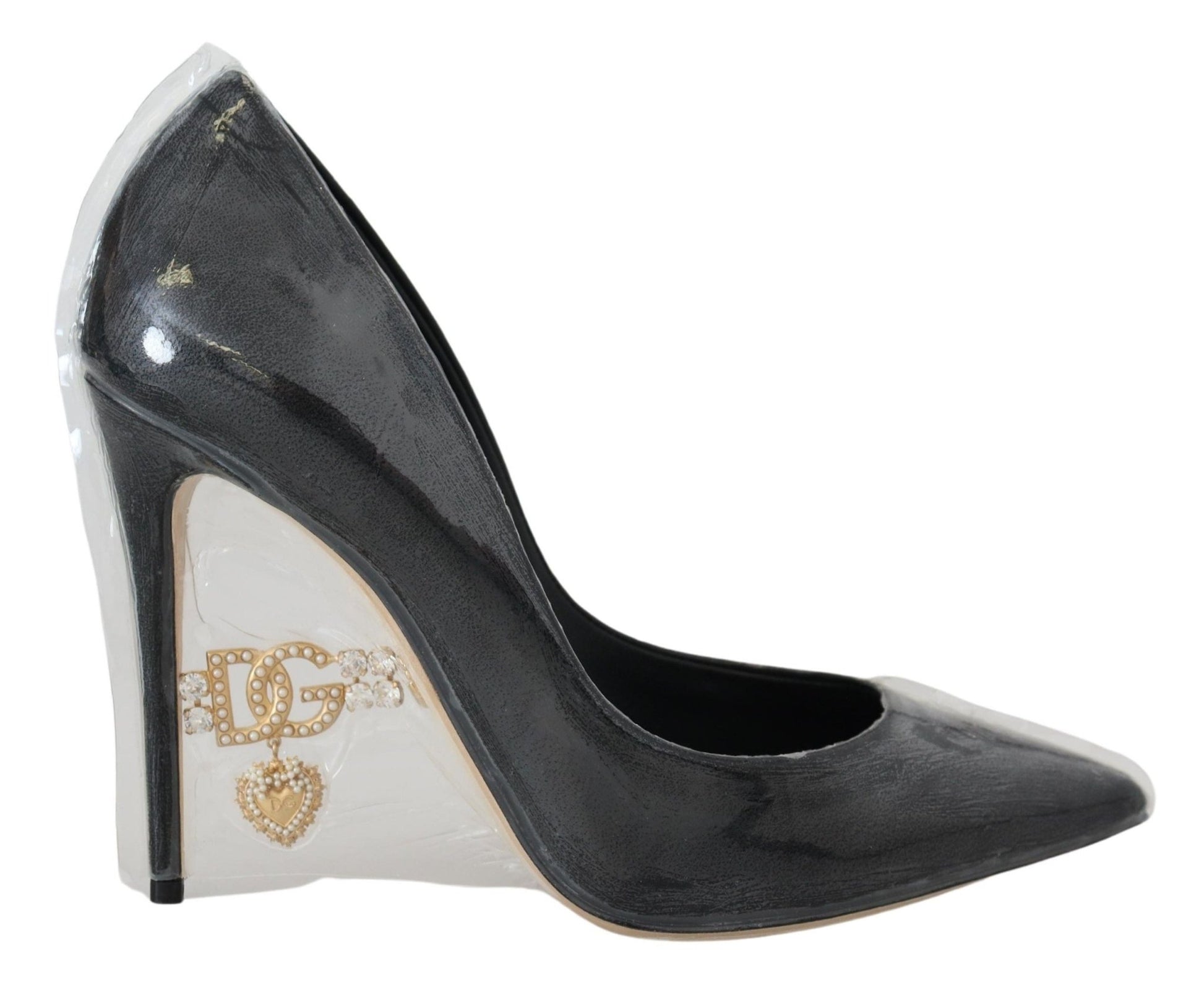 Dolce & Gabbana Black Leather Heels Pumps Plastic Wrapped Shoes - SMARTMARTNZ
