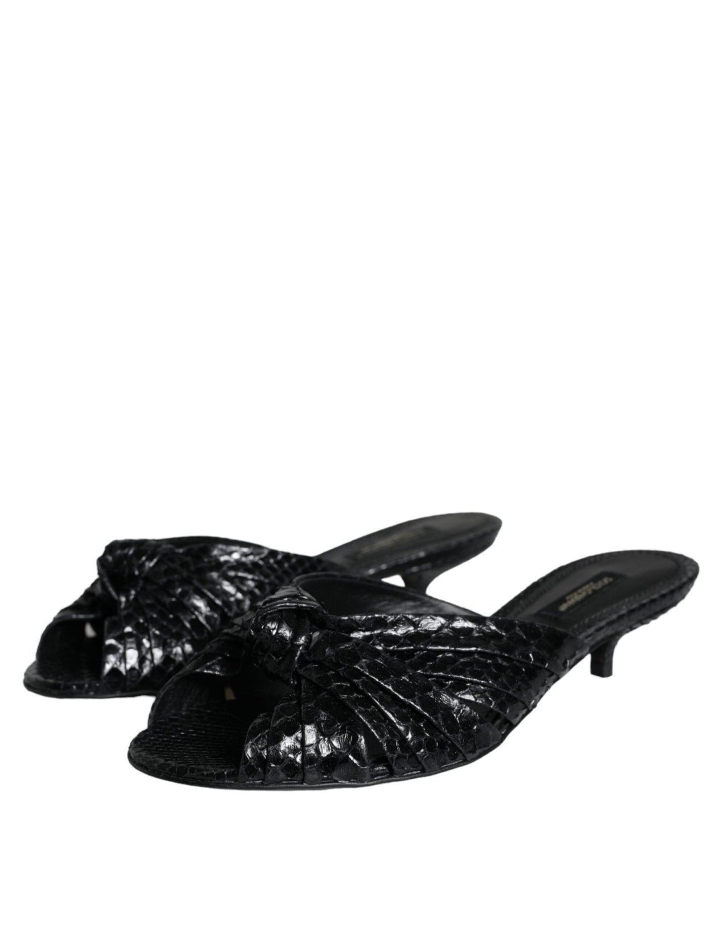Dolce & Gabbana Black Leather Heels Slides Sandals Shoes - SMARTMARTNZ