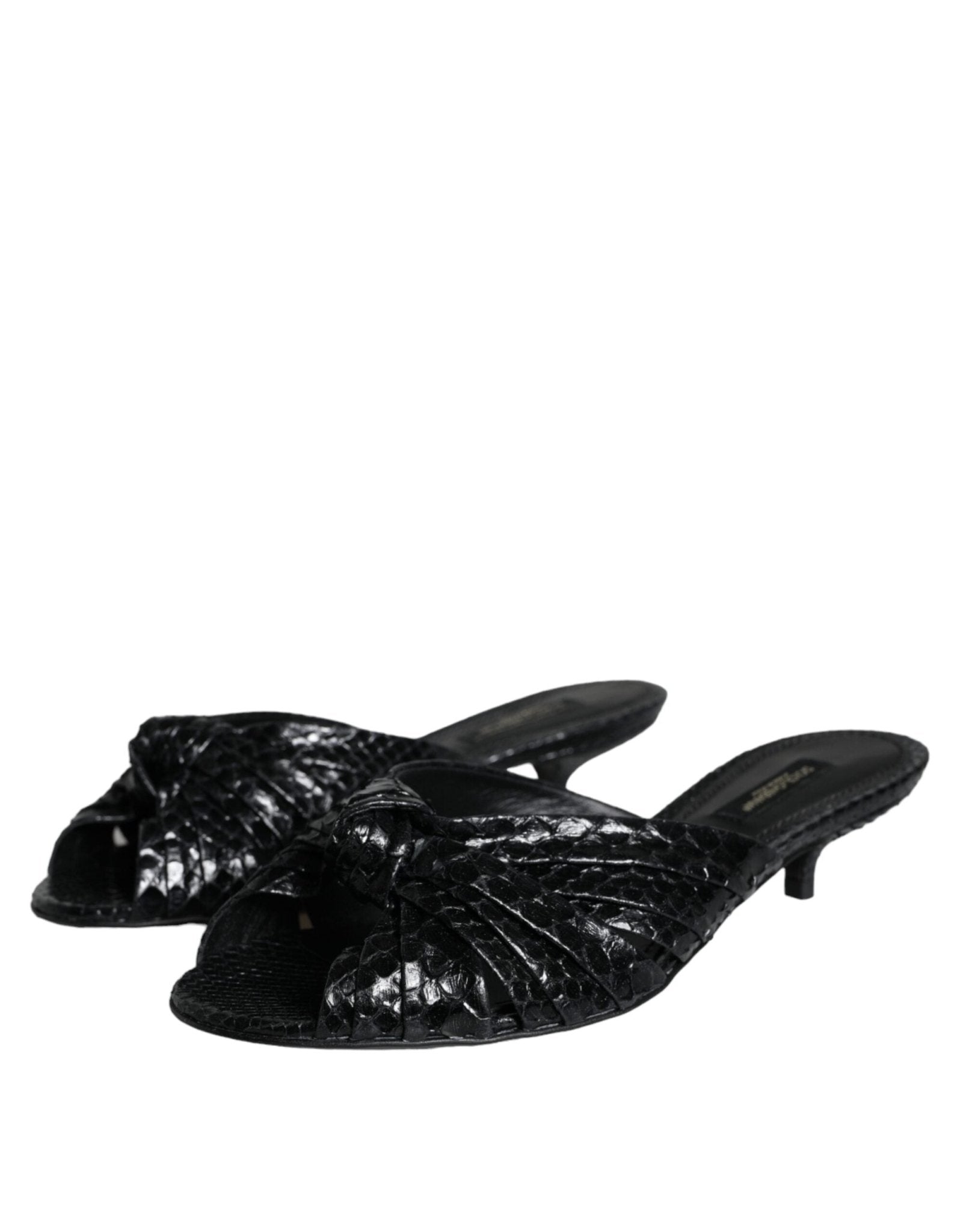 Dolce & Gabbana Black Leather Heels Slides Sandals Shoes - SMARTMARTNZ