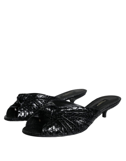 Dolce & Gabbana Black Leather Heels Slides Sandals Shoes - SMARTMARTNZ