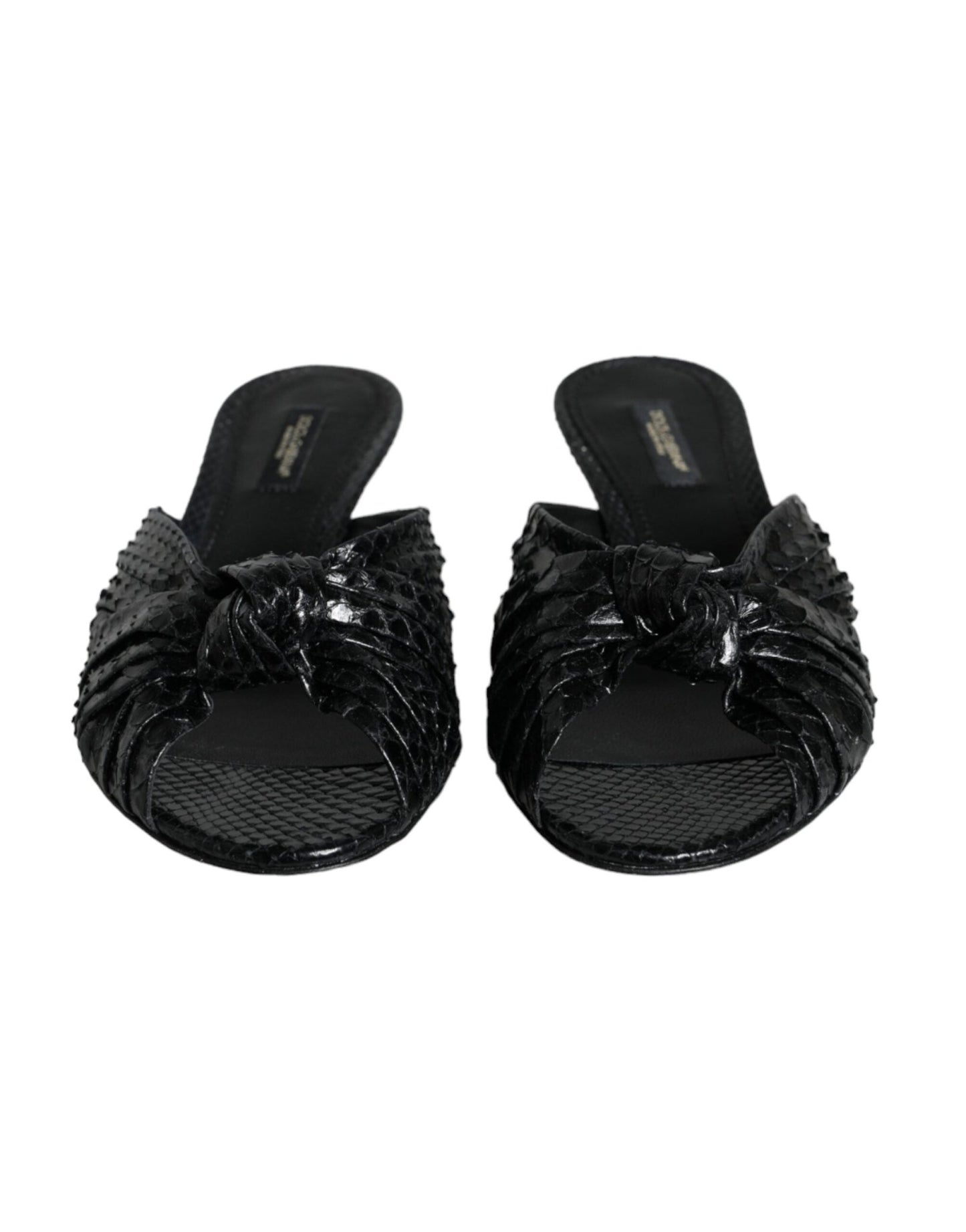 Dolce & Gabbana Black Leather Heels Slides Sandals Shoes - SMARTMARTNZ