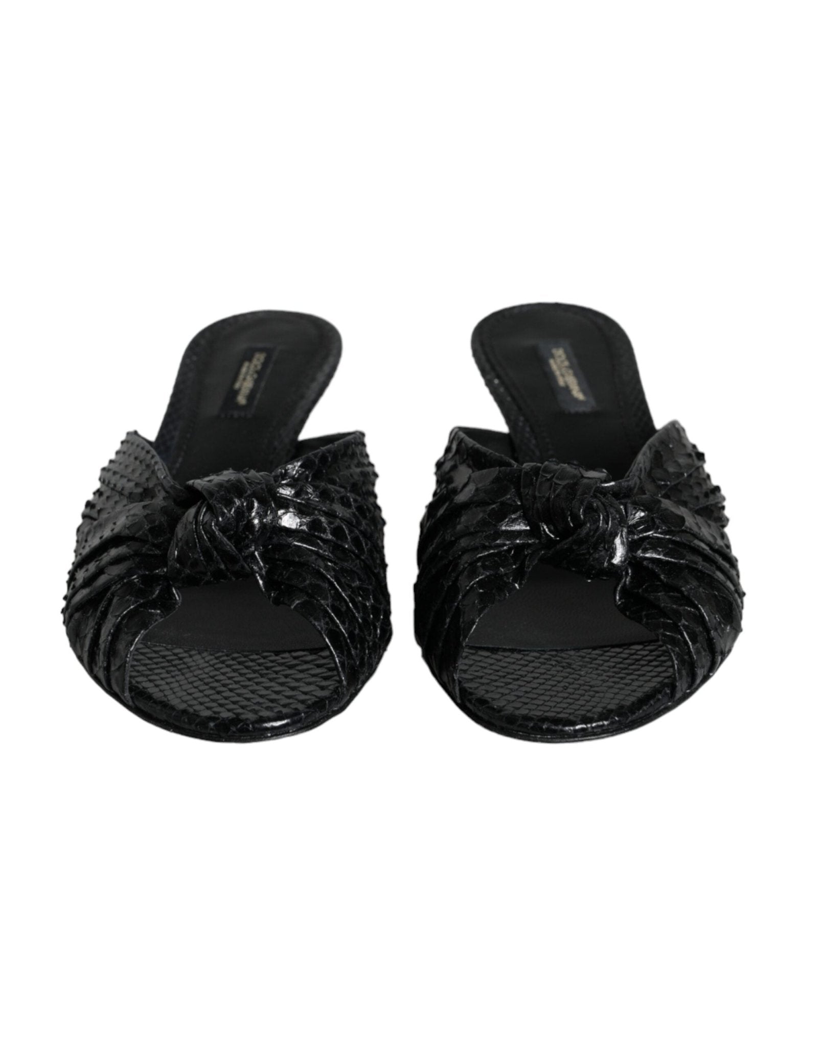 Dolce & Gabbana Black Leather Heels Slides Sandals Shoes - SMARTMARTNZ