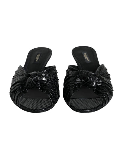 Dolce & Gabbana Black Leather Heels Slides Sandals Shoes - SMARTMARTNZ