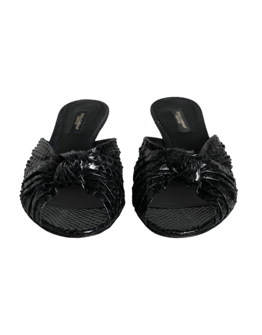 Dolce & Gabbana Black Leather Heels Slides Sandals Shoes - SMARTMARTNZ