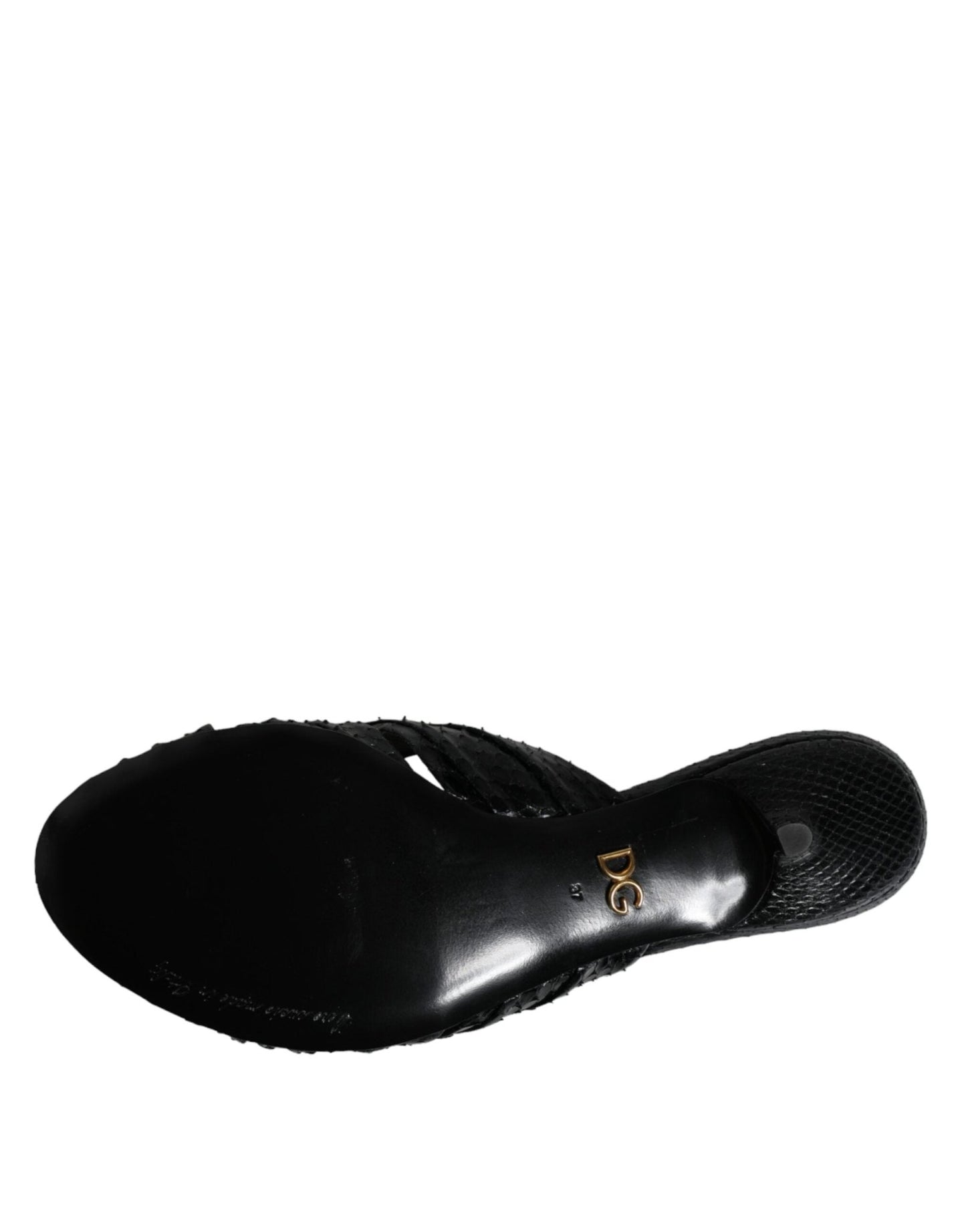 Dolce & Gabbana Black Leather Heels Slides Sandals Shoes - SMARTMARTNZ
