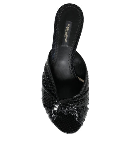 Dolce & Gabbana Black Leather Heels Slides Sandals Shoes - SMARTMARTNZ