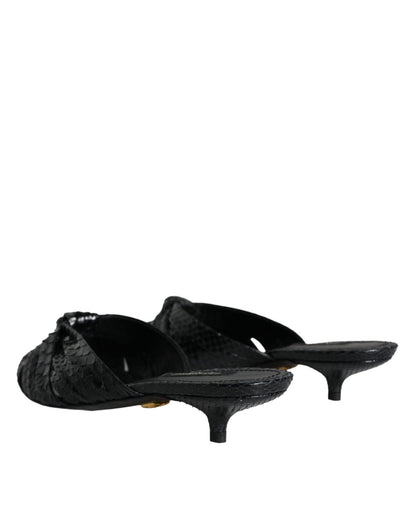 Dolce & Gabbana Black Leather Heels Slides Sandals Shoes - SMARTMARTNZ