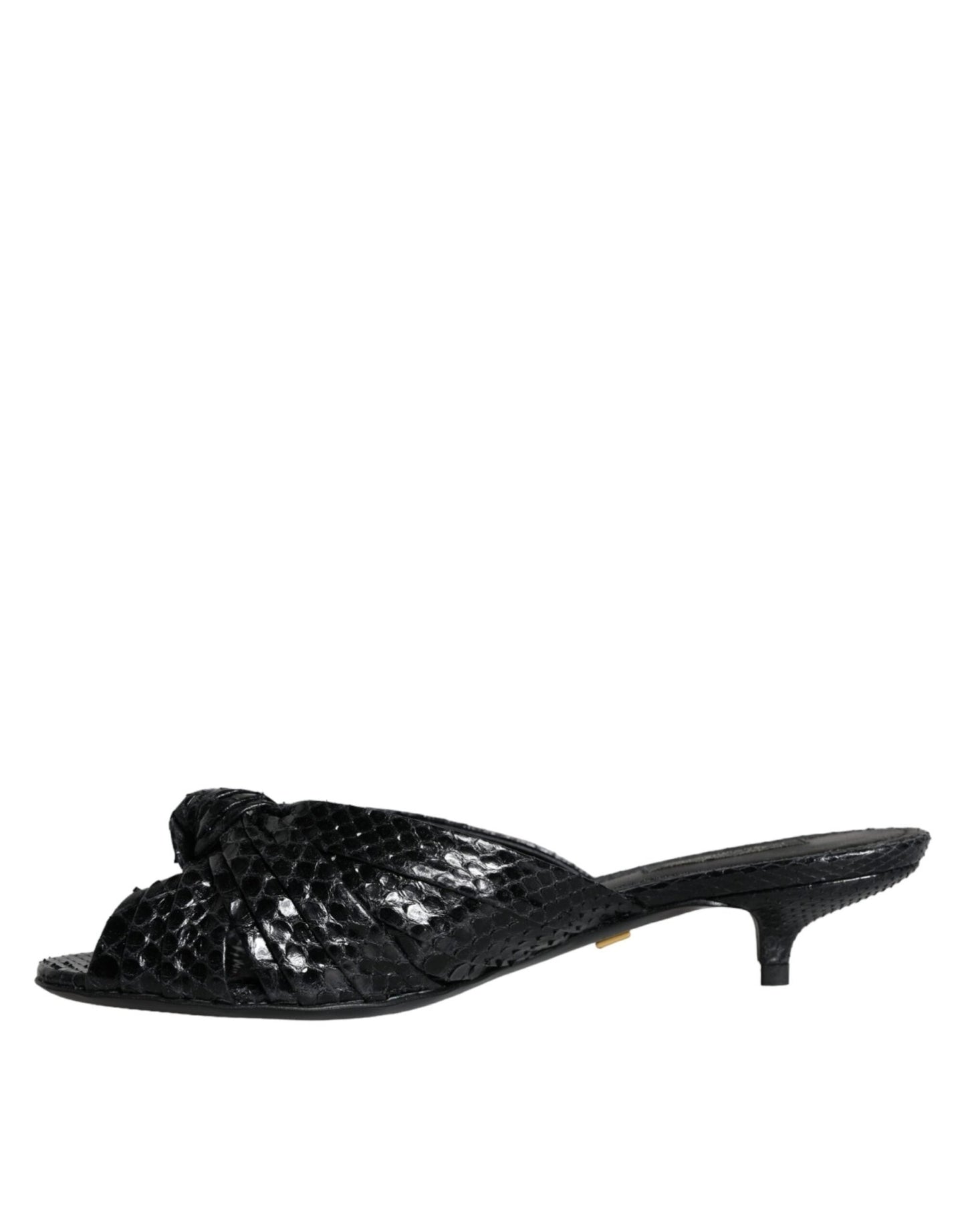 Dolce & Gabbana Black Leather Heels Slides Sandals Shoes - SMARTMARTNZ