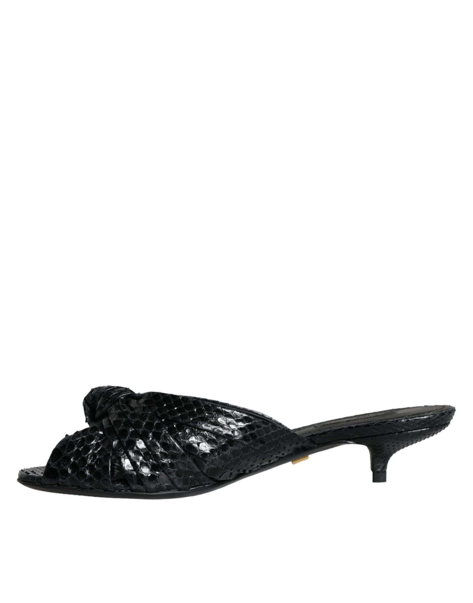 Dolce & Gabbana Black Leather Heels Slides Sandals Shoes - SMARTMARTNZ