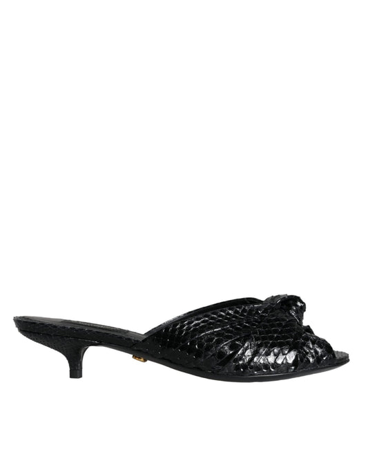Dolce & Gabbana Black Leather Heels Slides Sandals Shoes - SMARTMARTNZ