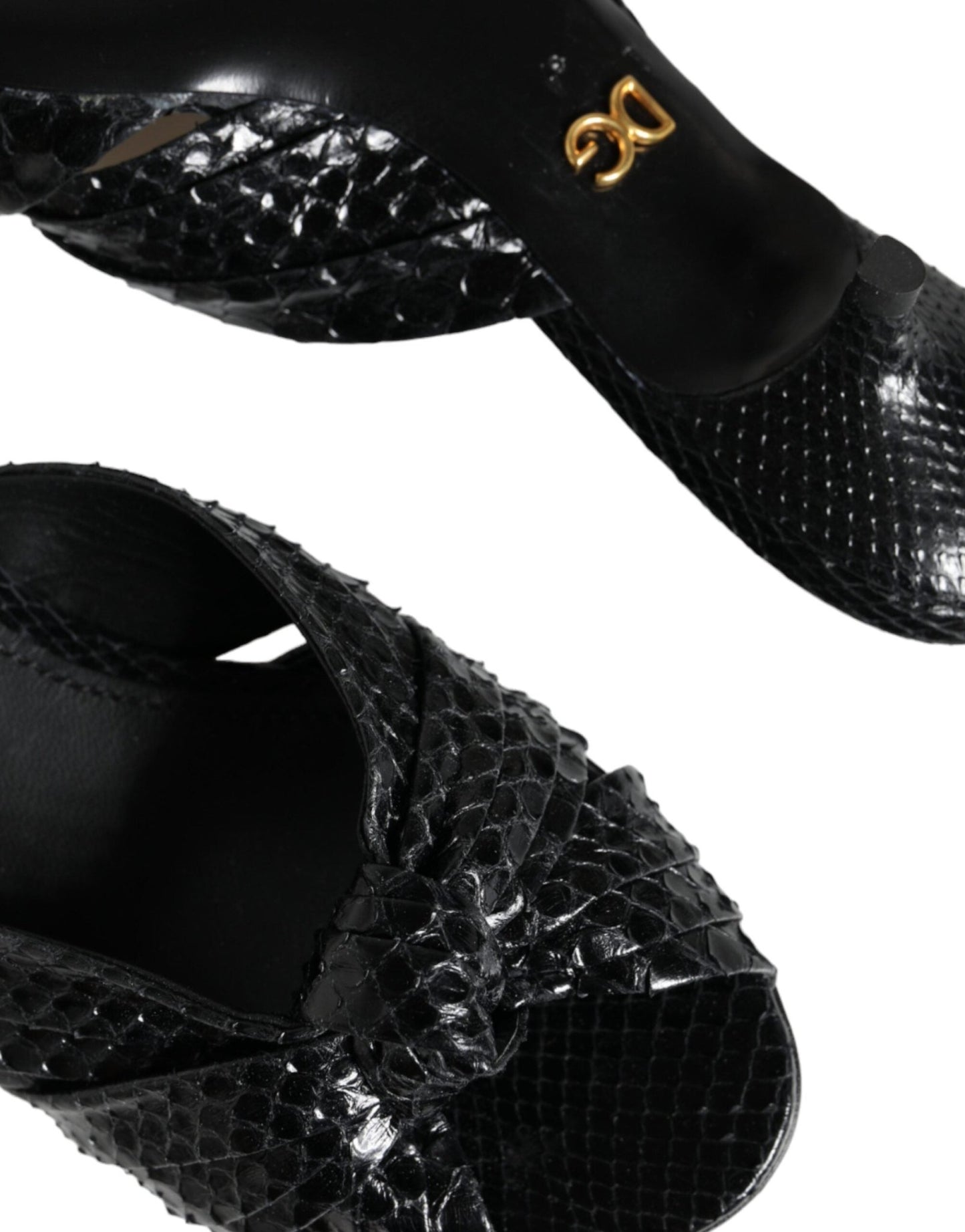 Dolce & Gabbana Black Leather Heels Slides Sandals Shoes - SMARTMARTNZ